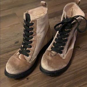 Velvet combat boots with silver detail at bottom